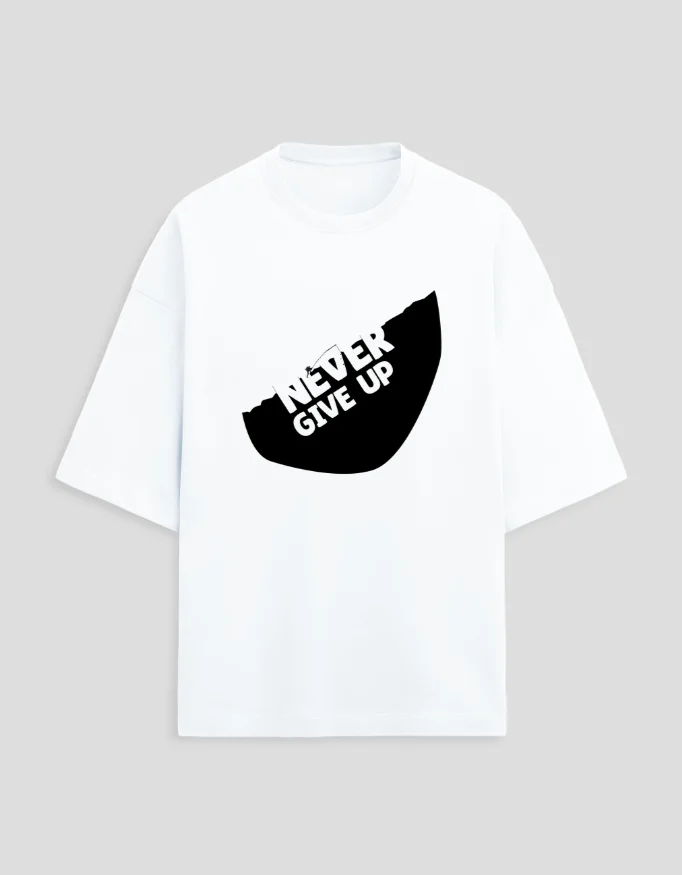 Never Give Up Oversized Terry Unisex T-Shirt – Premium 260 GSM Streetwear Tee