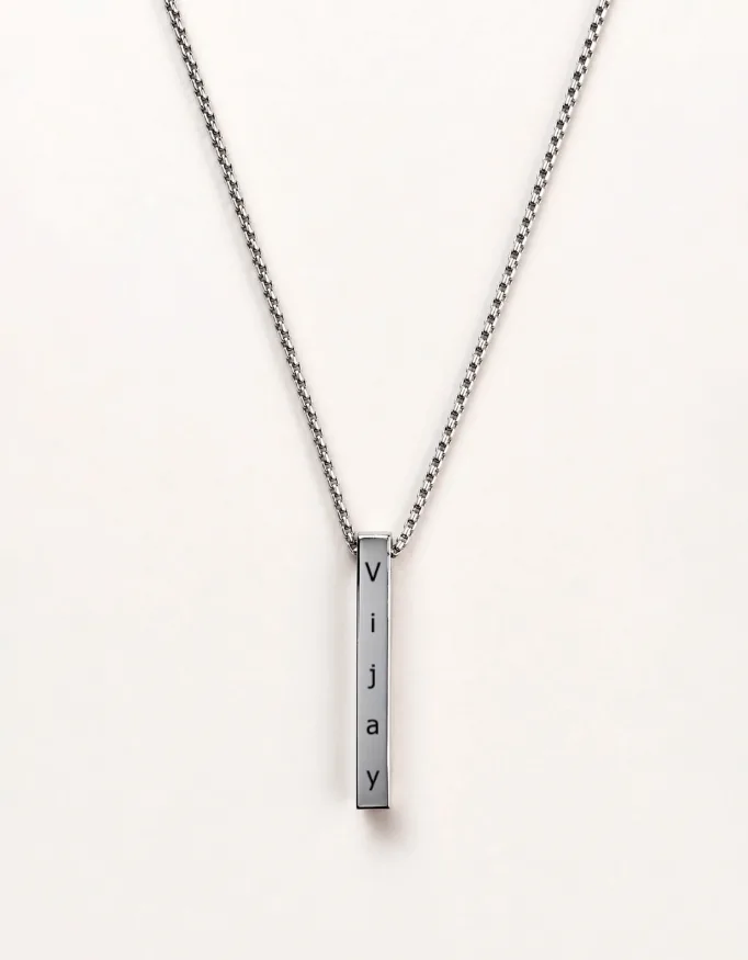 Personalized Stainless Steel Engraved Bar Pendant Necklace with Ball Chain