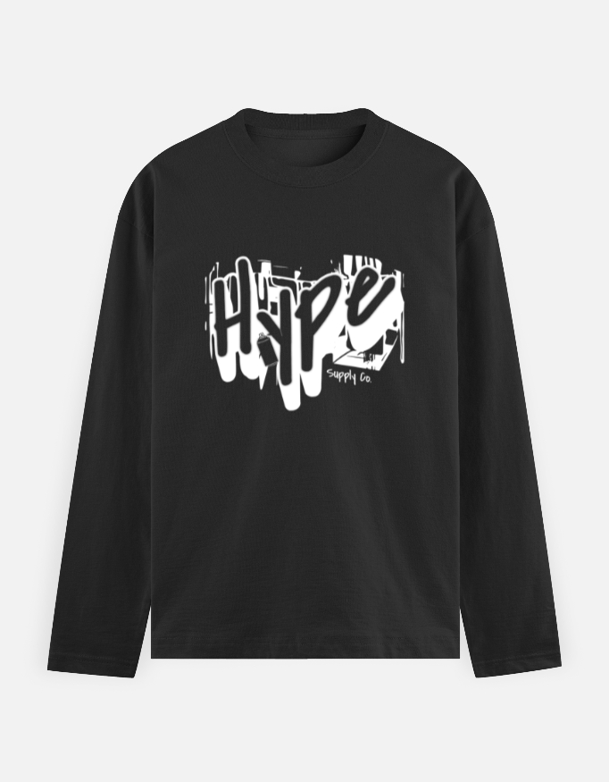 HYPE Men's Full Sleeve Graphic T-Shirt – Black