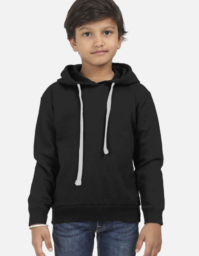 Kids Black Cotton Hoodie – 300 GSM Unisex Regular Fit