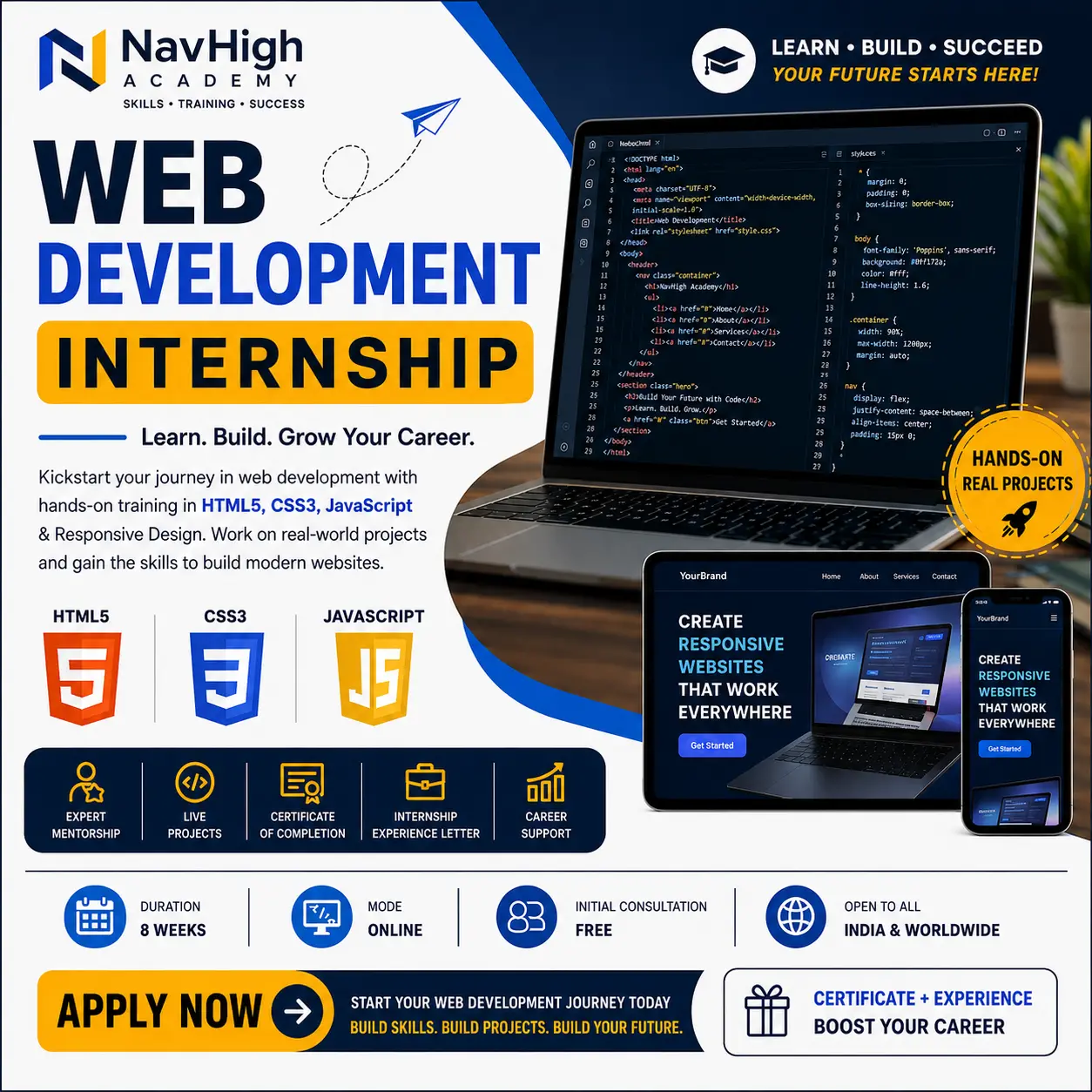 Web Development Internship | HTML5, CSS3, JavaScript & Responsive Design
