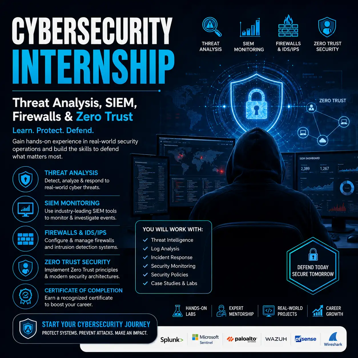 Cybersecurity Internship | Threat Analysis, SIEM, Firewalls & Zero Trust