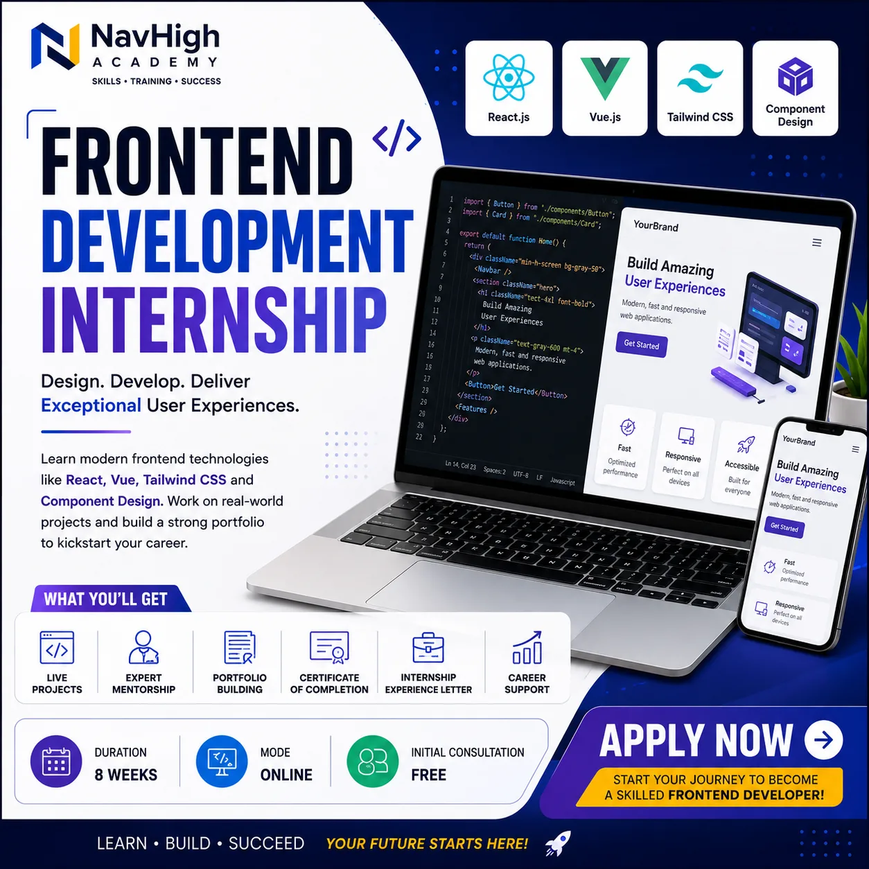 Frontend Development Internship | React, Vue, Tailwind & Component Design