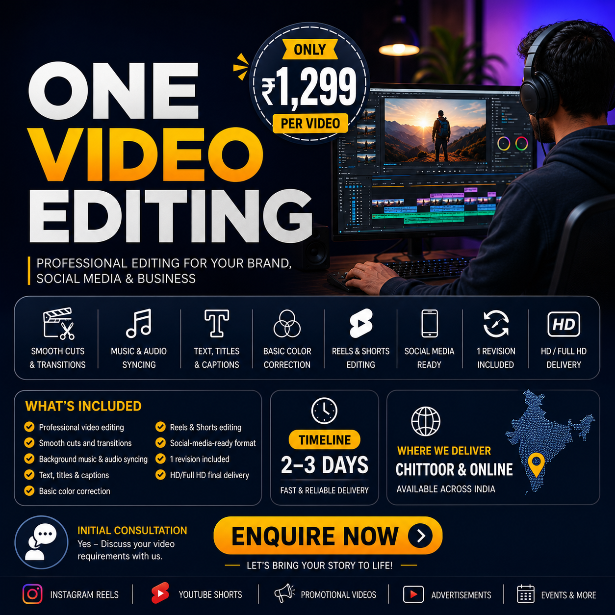 One Video Editing – ₹1,299 | Saha Media Productions